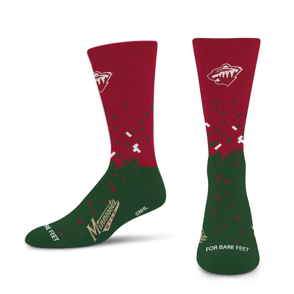 NWT For Bare Feet NHL Minnesota Wild Spray Zone Crew Socks Youth Team Color